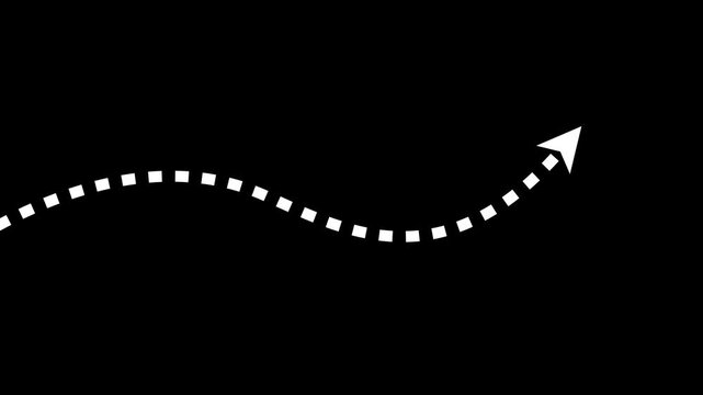 Minimalist white dotted line moving in a wavy path with an arrow pointing left on a transparent alpha channel background.