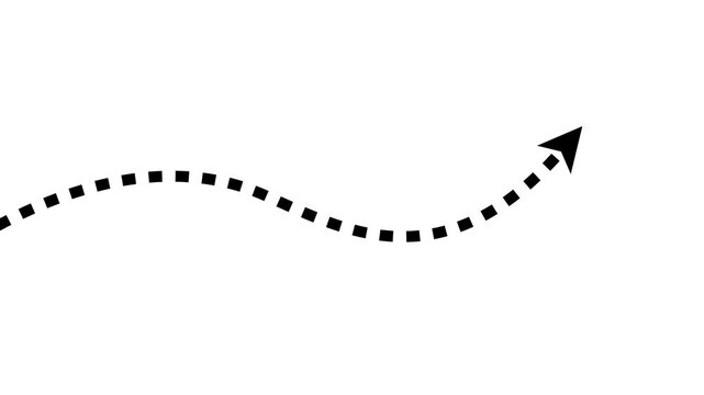 Minimalist black dotted line moving in a wavy path with an arrow pointing left on a transparent alpha channel background.