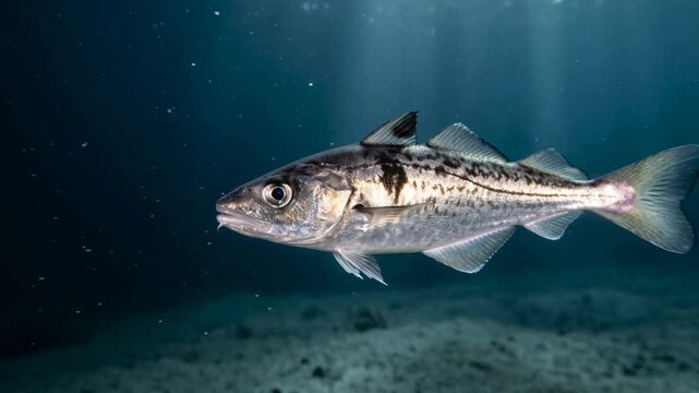 haddock underwater close up at morning light in north sea scotland video