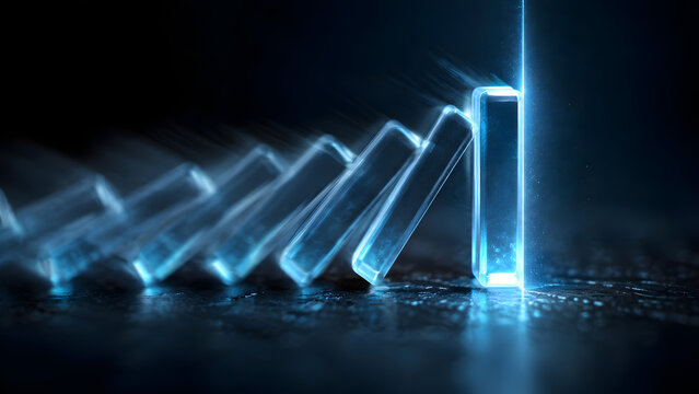 Light effect showing glass blocks falling over a dark surface Generative AI
