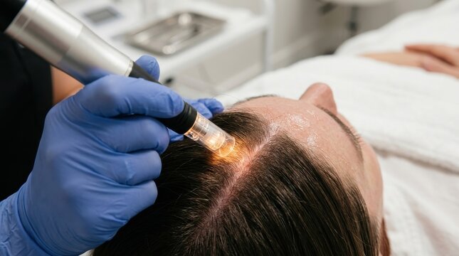Scalp microneedling hair growth treatment in a beauty clinic