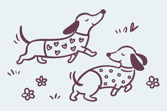 Running Dachshunds Hand Drawn Vector Illustration