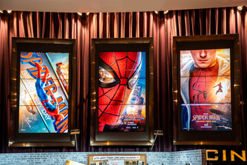 Fototapeta premium Bangkok, Thailand - August 3, 2025 : Billboard advertising the film Spider-Man: Brand New Day in the lobby of the Major Cineplex Siam Paragon.