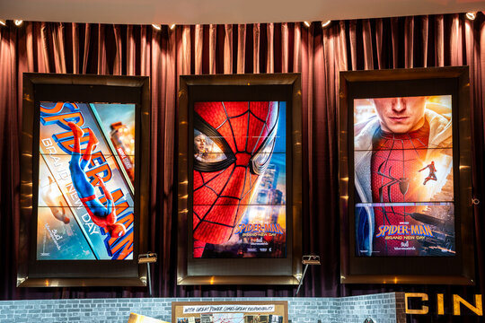 Bangkok, Thailand - August 3, 2025 : Billboard advertising the film Spider-Man: Brand New Day in the lobby of the Major Cineplex Siam Paragon.