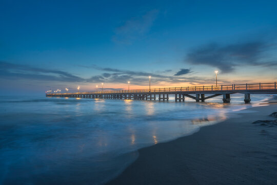 Forte dei Marmi Pier at Dusk with Illuminated Lights in Tuscany