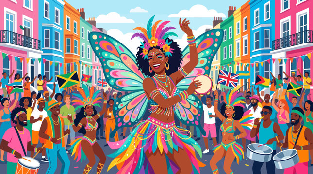 Caribbean Carnival Dancer, Vibrant Celebration, People Dancing, Music Festival
