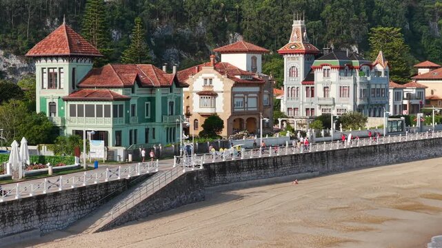 Aerial View of Sunrise Over the Coastal Town of Ribadesella