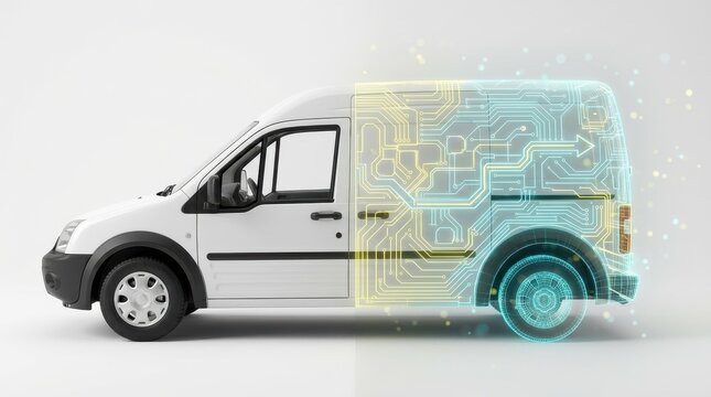 White Delivery Van Showing Digital Route Optimization and Logistics Planning