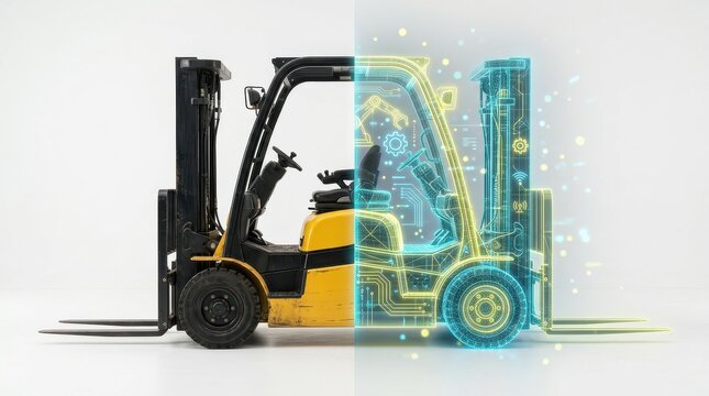 Industrial Forklift Model with Digital Holographic Technology Overlay