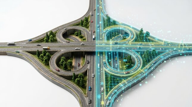 Smart City Miniature Highway Interchange with Digital Traffic Management
