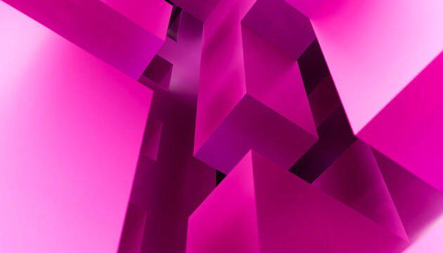 Abstract magenta geometric shapes in vibrant 3D render