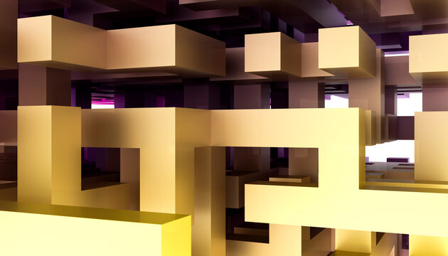 Abstract geometric shapes in a luminous architectural render