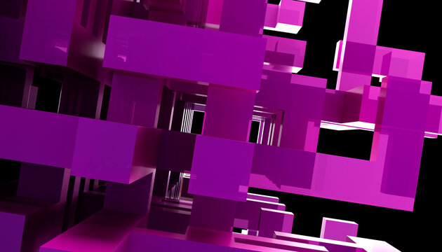 Abstract purple geometric shape render with layered blocks