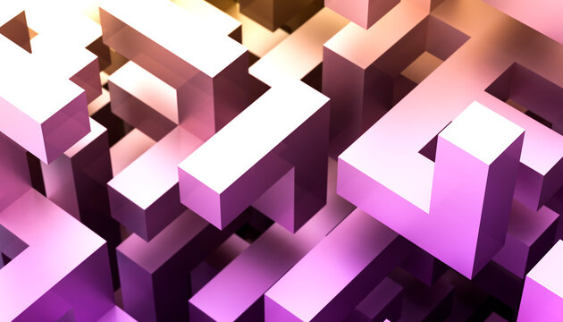 Geometric abstract shapes in luminous 3D render