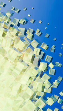 Abstract yellow and blue cubes on a vivid blue background