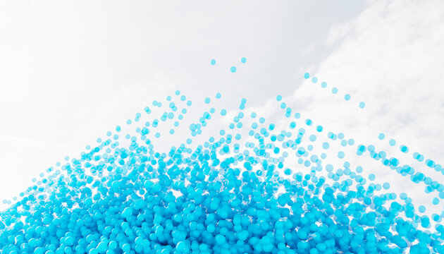 Blue spheres scatter in abstract 3D render