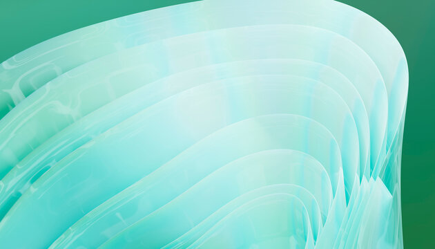 Translucent green abstract wave background with layered curves