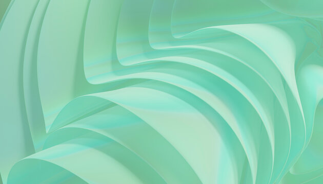 Translucent green abstract wave background with soft layered curves