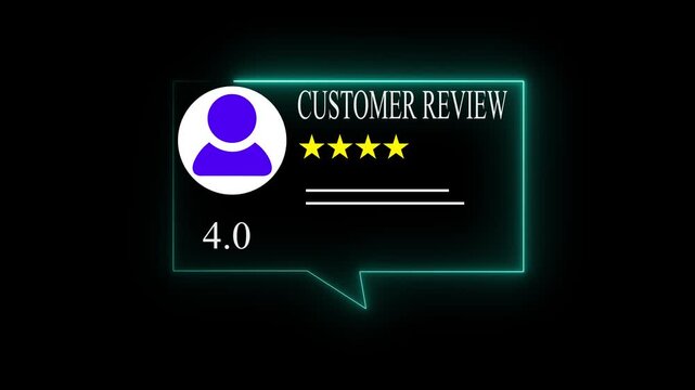 Glowing neon Rating 4 stars icon animation. animation customer review concept, character giving fore star feedback on neon rectangle. animated customer satisfaction 4k video