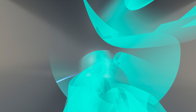 Blue translucent geometry illustration with abstract flowing forms