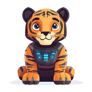 Tiger Flat Vector Illustration, Cute Wildlife Animal Cartoon Icon Isolated on White Background