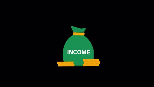 Animated Money Bag Icon Representing Income and Financial Growth - Transparent