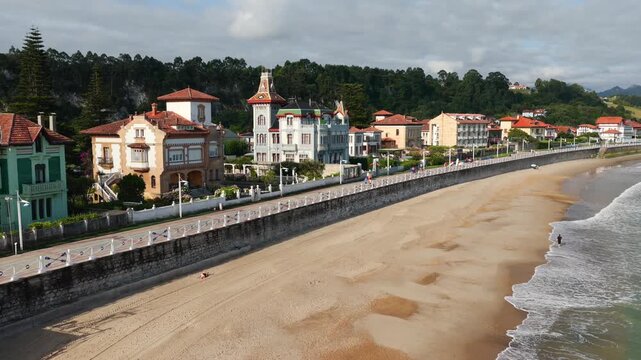Aerial View of Sunrise Over the Coastal Town of Ribadesella