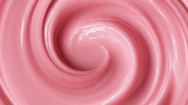 Ultra Realistic Pink Bubblegum Cream Swirl Background with Glossy Smooth Yogurt Texture, Abstract Candy Spiral Animation, Luxury Dessert Motion, Spiral Rotation with Smooth Bubblegum Yogurt Texture.