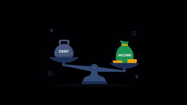 Conceptual Animation of Debt and Income Balancing on a Scale - Transparent
