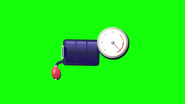Manual Blood Pressure Monitor Sphygmomanometer Cartoon Animation on Green Screen Background