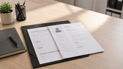 Obraz premium Resume and job application documents on office desk