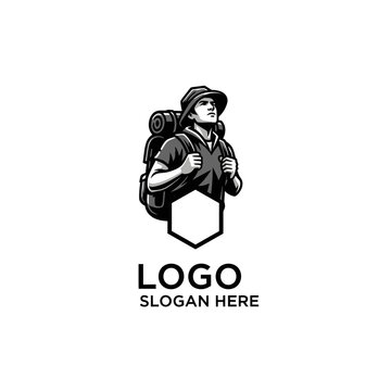 Adventurer Hiker Backpacking Exploration Isolated Vector Logo