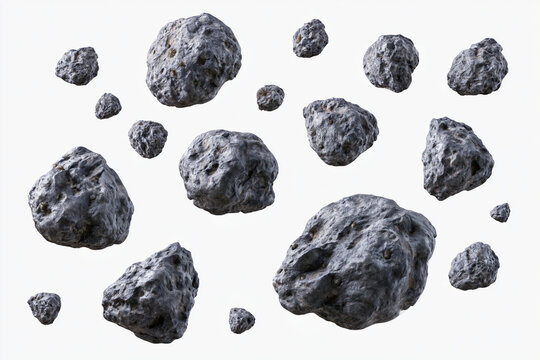 Asteroids space rock meteorite floating rock outer space rocky surface space debris irregular shape grey rock cosmic object rugged texture space environment celestial body space cluster space