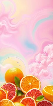 Bright citrusy background with swirling clouds of pastel colors, orange, yellow