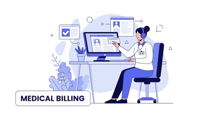 Fototapeta premium Medical Billing Specialist Working on Computer, Healthcare Administration, Patient Records