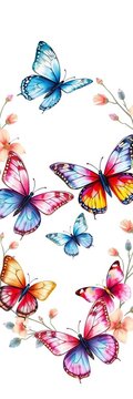 Delicate watercolor wreath featuring butterflies isolated on a white background, butterfly, design