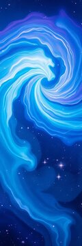 Ethereal blue-purple swirls dance across starry cosmos, surreal, cosmic