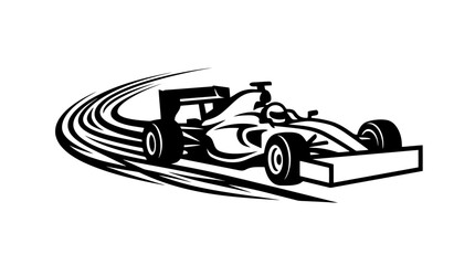 Fototapeta premium Formula 1 Race Car Vector Illustration Black F1 Racing Car Speed Trail Emblem Logo Isolated White Background