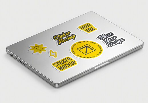 Laptop Sticker PSD Mockup Template