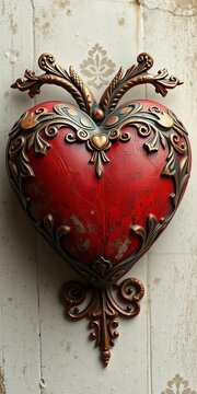 Vintage-style heart with distressed texture and ornate details, heart, ||vintage