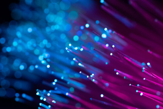 Fiber optic strands with blue and magenta illumination