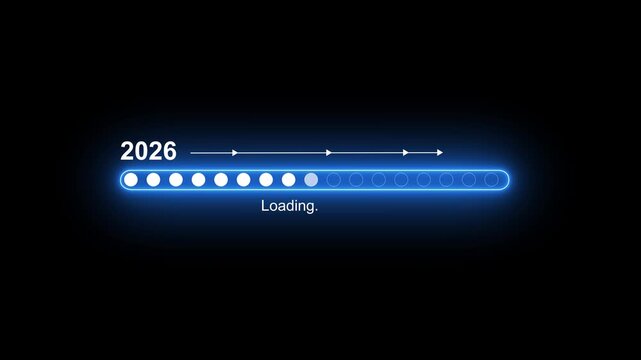 Business Transition from 2026 to 2027 with Digital Progress Loading Bar Enterprise Transformation Goal Tracking Productivity Improvement and Business time line animation.