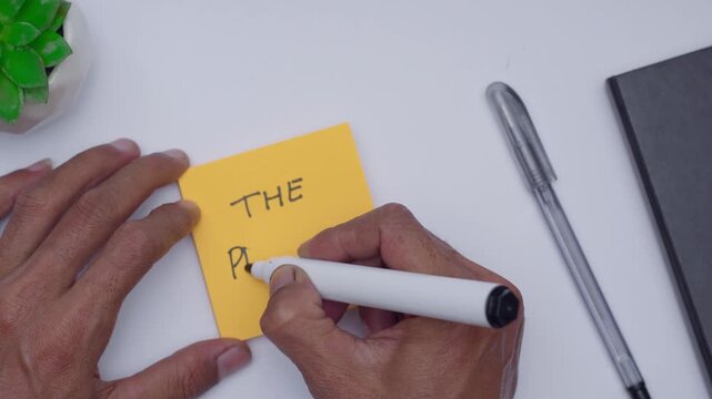 a man writing the problem on orange sticky note