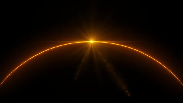 yello light flare - flash light streak ray - large light flare behind the planet. neon line symble data transfer 4k motion video.