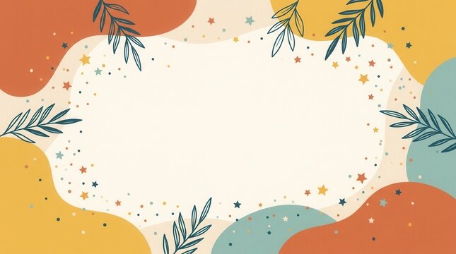 Gentle geometric background with confetti stars and organic shapes for playful yet elegant milestone event visuals.