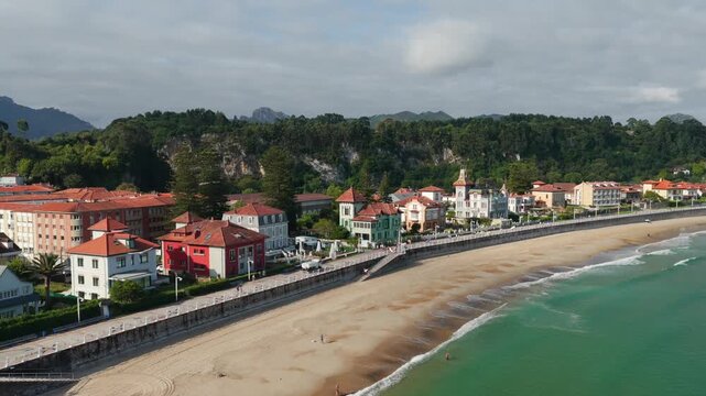 Aerial View of Sunrise Over the Coastal Town of Ribadesella