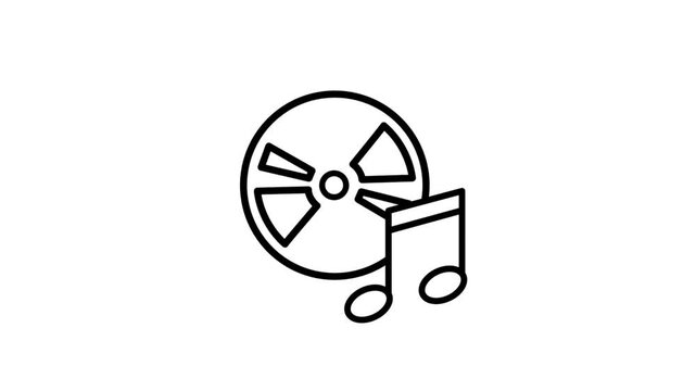 Disk and notes music animated icon for musical, song, melody, sound, audio, vinyl, record, disco, entertainment media, DJ, concert, harmony, rhythm, beat. 4K video with alpha channel