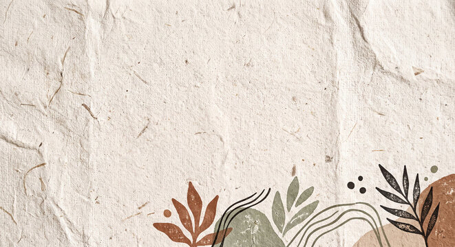 Botanical illustration with abstract foliage on textured paper background