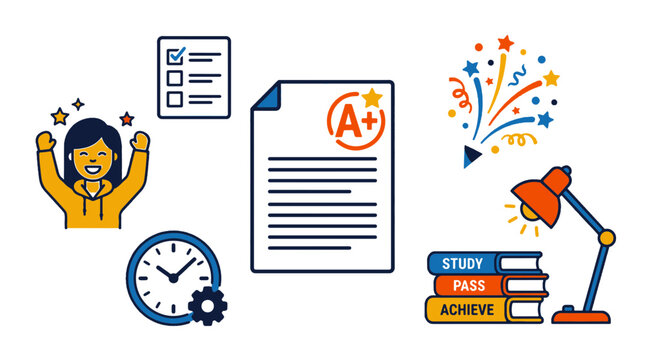 Vector Art of Student Success Graduation Grades and Study Goals