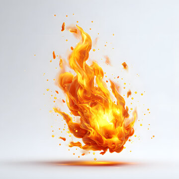 Realistic Fire Flames Isolated on White Background with Burning Blaze Heat Orange Red Inferno and Fiery Energy Design Texture